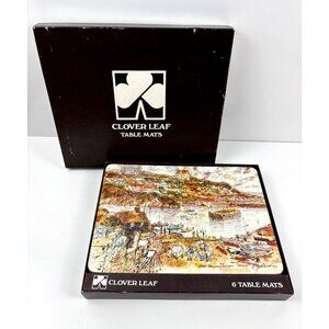 Vintage 1970s Clover Leaf Set Of 6 Cork Table Mats Cornwall Scenes‎ Harbor
